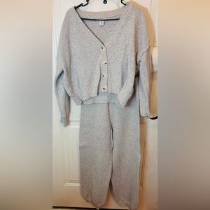 Cozy Gray Knit Cardigan and Pants Set